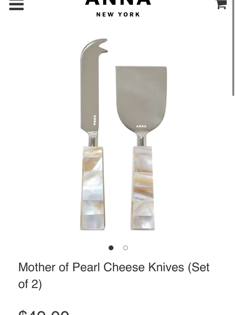 ANNA New York Mother of Pearl Cheese Knives NEW